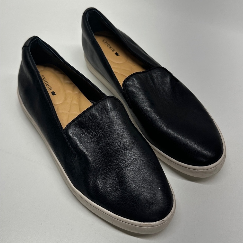 Birdies The Swift Sneakers Slip On Leather Shoes Black White Women's Size 6.5